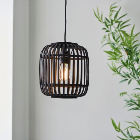 Endon Lighting Mathias Bamboo 1 Light Ceiling Pendant Matt Black | 101700