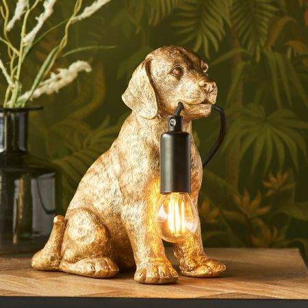 Endon Lighting 107364 Labrador Puppy Table Lamp Vintage Gold