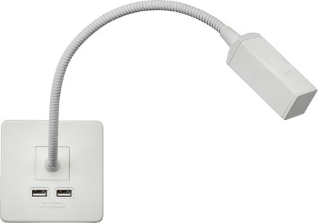 Knightsbridge 230V LED Dimmable Reading Light with Dual USB A+A Brushed Chrome | SFRLBC