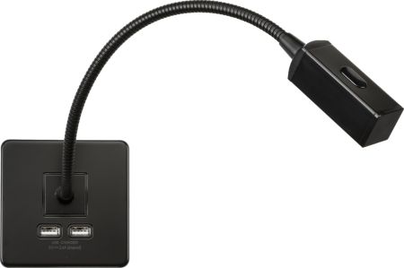 Knightsbridge 230V LED Dimmable Reading Light with Dual USB A+A Matt Black | SFRLMB
