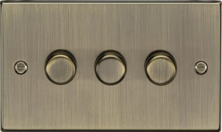 Knightsbridge 3G 2-way 10-200w (5-150w Led) Trailing Edge Dimmer Antique Brass | CS2193AB