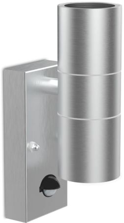 Kosnic Swimley Twin 7W GU10 Grade 304 Up/Down PIR Sensor Wall Light Stainless Steel | SWIR/GU10/S