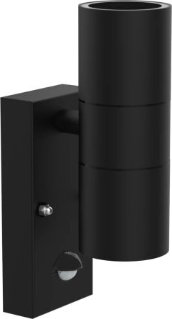 Kosnic Swimley Twin 7W GU10 Grade 304 Up/Down PIR Sensor Wall Light Black | SWIR/GU10/S-BLK