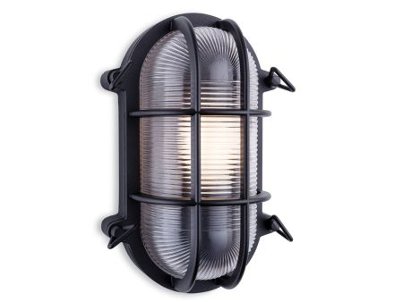 Firstlight Turin Oval Die Cast Aluminium Black Bulkhead Cage Glass | 2824BK