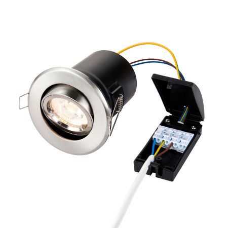 Saxby ShieldPLUS GU10 Tilt Fire Rated IP20 Downlight Satin Nickel | 50681