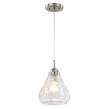 Westinghouse 1 Light Clear Crackle Glass Pendant with Brushed Nickel 63091