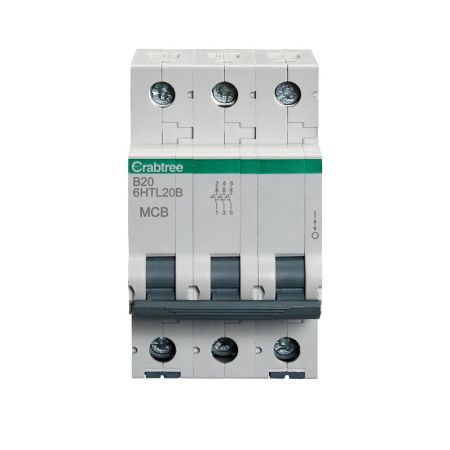 Crabtree Loadstar Type B 20A Triple Pole 10kA MCB | 6HTL20B