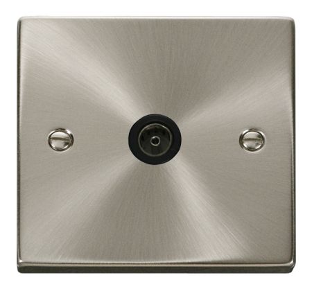 Click Deco Satin Chrome Single Coaxial TV Socket Black Insert VPSC065BK