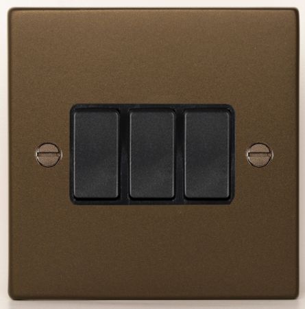 Hamilton Hartland Richmond Bronze 3 Gang 10AX 2 Way Plate Switch | 7RBR23BL-B