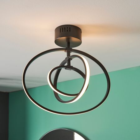 Endon 80682 Avali 3lt Semi Flush 21W 3000K Warm White Matt Black