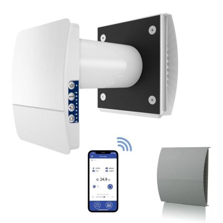 Blauberg Vento-Mini Decentralised Single Room Heat Recovery Fan Unit WiFi Grey Cowl