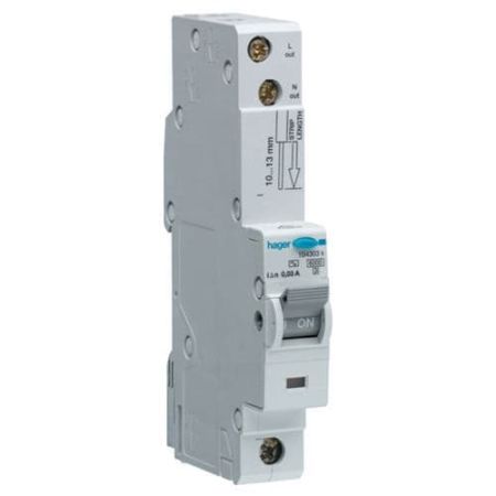 Hager RCBO C Curve Type A Single Pole 6 Amp 30mA 10kA (AC & Pulsating DC Sensitive) | ADA156U