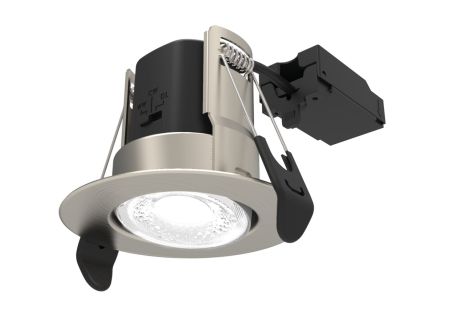 ALL LED Atom Adjustable 5W IP65 CCT Selectable Dimmable LED Fire Rated Downlight Satin Nickel Finish | AFD05/A/SN/CCT