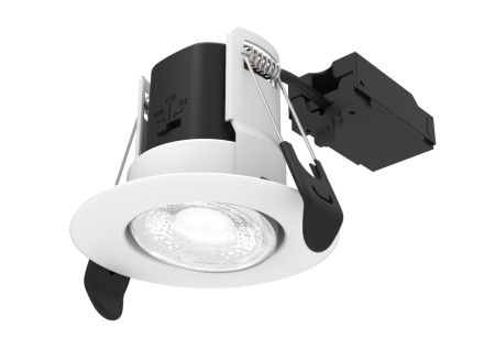 ALL LED Atom Adjustable 5W IP65 CCT Selectable Dimmable LED Fire Rated Downlight Polar White Finish | AFD05/A/WH/CCT