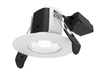 ALL LED Atom Fixed 5W IP65 CCT Selectable Dimmable LED Fire Rated Downlight Polar White Finish | AFD05/F/WH/CCT