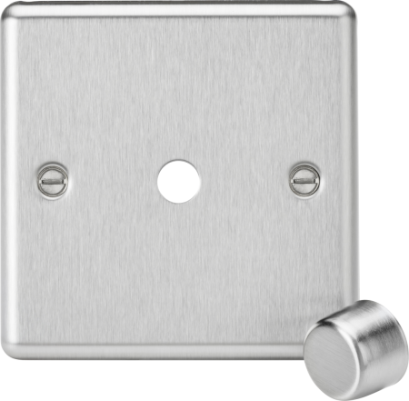 Knightsbridge 1G Dimmer Plate with Matching Metal Dimmer Cap Brushed Chrome