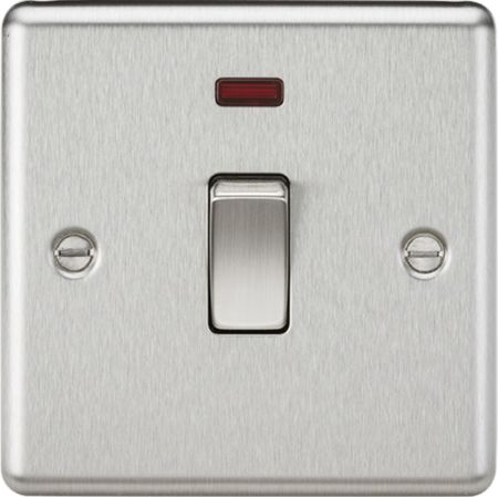 Knightsbridge 20A 1G DP Switch with Neon Rounded Edge Brushed Chrome | CL834NBC