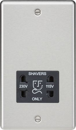 Knightsbridge 115/230V Dual Voltage Shaver Socket - Brushed Chrome with Black Insert