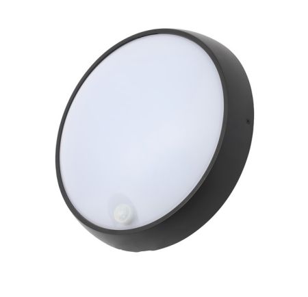 Coast Cano 15w LED Round PIR Bulkhead IP65 Black | CZ34023-BLK