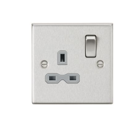 Knightsbridge 13A 1G DP Brushed Chrome Switched Socket with Grey Insert | CS7BCG