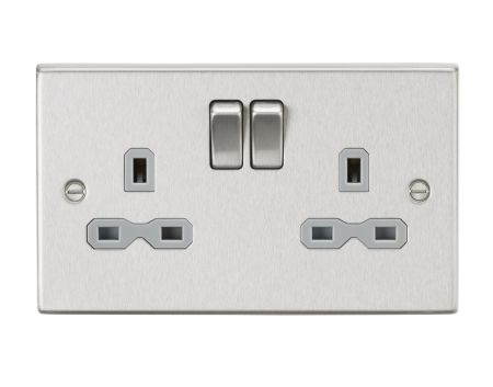 Knightsbridge 13A 2G DP Brushed Chrome Switched Socket with Grey Insert | CS9BCG