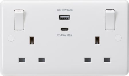 Knightsbridge Curved Edge 13A 2G Socket with Dual USB (A+C) | CU9003