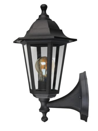 Kosnic Lighting Darwin Bottom Arm Wall Lantern E27 Dusk to Dawn Sensor Black | DARB-BLK/DS