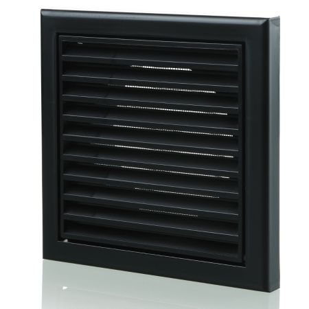 Blauberg Plastic 125mm 5” Vented Fixed Air Ventilation Louvred Grille Black | DECOR 185X185-125S BLACK