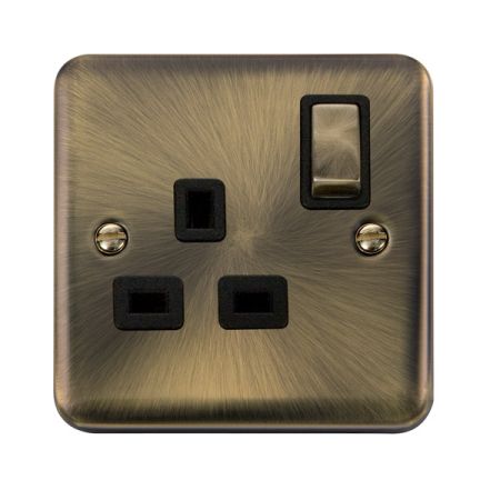 Click Deco Plus Antique Brass 13A Single Socket Black Insert DPAB535BK