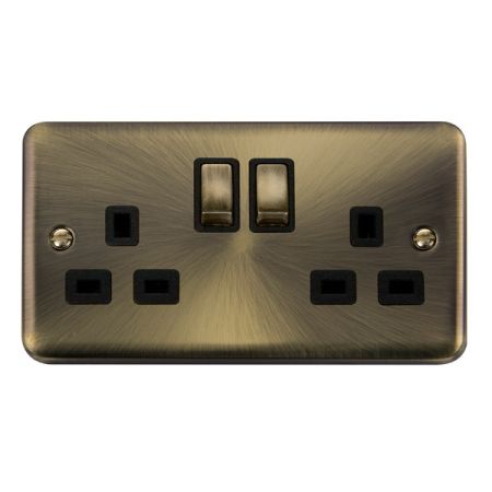 Click Deco Plus Antique Brass 13A Double Socket Black Insert DPAB536BK