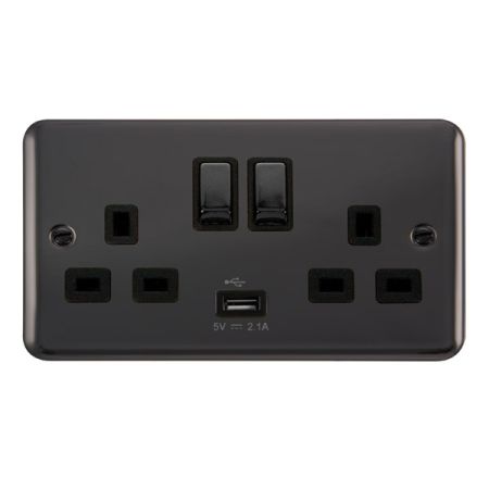 Click Deco Plus Black Nickel 13a Double Socket With USB Black Insert DPBN570BK
