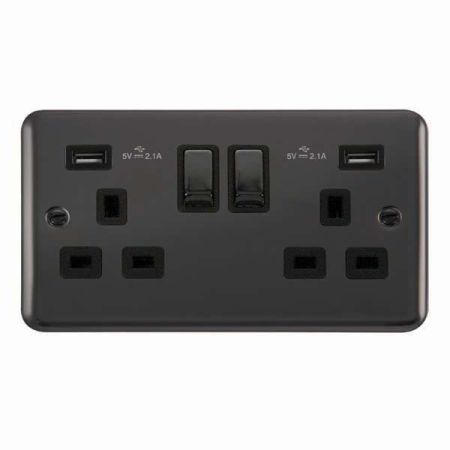Click Deco Plus Black Nickel 13a Socket With 2 x 2.1A USB Black Insert | DPBN580BK