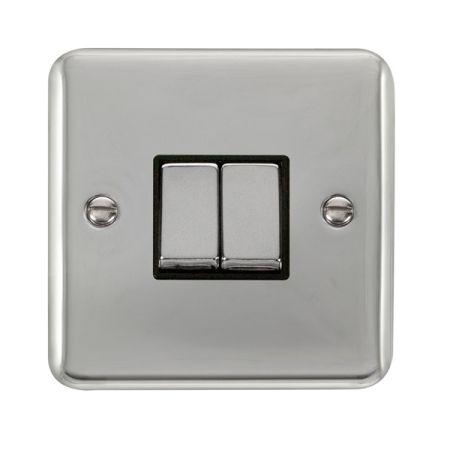 Click Deco Plus Polished Chrome 2 Gang Light Switch Black Insert DPCH412BK