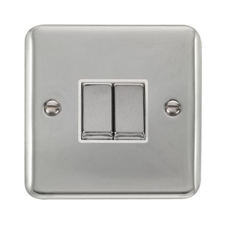 Click Deco Plus Polished Chrome 2 Gang Light Switch White Insert DPCH412WH