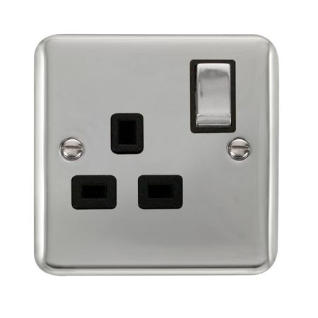 Click Deco Plus Polished Chrome 13A Single Socket Black Insert DPCH535BK