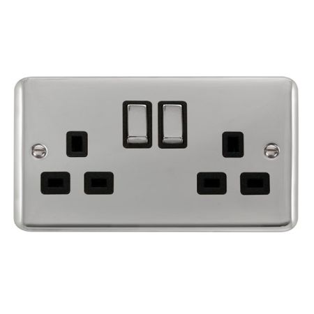 Click Deco Plus Polished Chrome 13A Double Socket Black Insert DPCH536BK