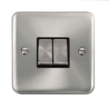 Click Deco Plus Satin Chrome 2 Gang Light Switch Black Insert DPSC412BK