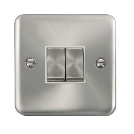 Click Deco Plus Satin Chrome 2 Gang Light Switch White Insert DPSC412WH