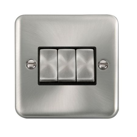 Click Deco Plus Satin Chrome 3 Gang Light Switch Black Insert DPSC413BK