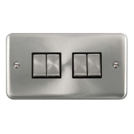 Click Deco Plus Satin Chrome 4 Gang Light Switch Black Insert DPSC414BK