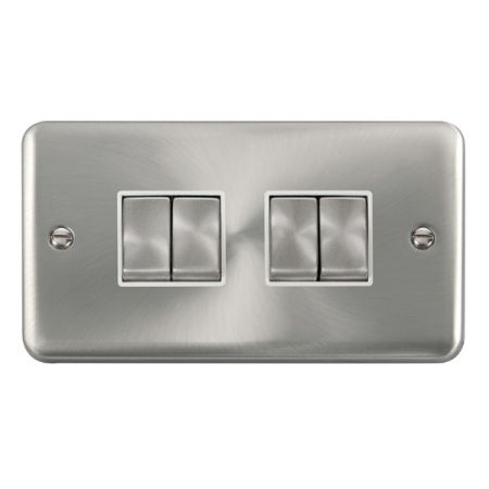 Click Deco Plus Satin Chrome 4 Gang Light Switch White Insert DPSC414WH
