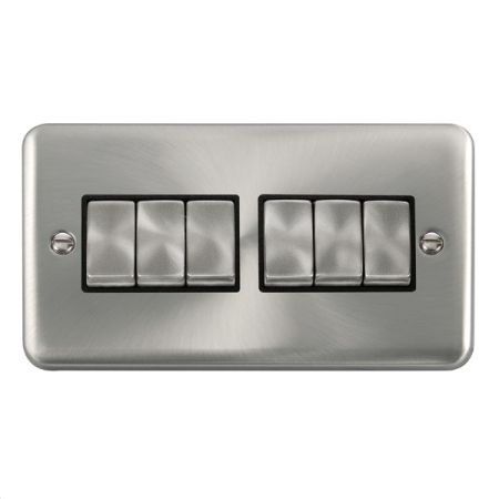 Click Deco Plus Satin Chrome 6 Gang Light Switch Black Insert DPSC416BK