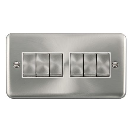 Click Deco Plus Satin Chrome 6 Gang Light Switch White Insert DPSC416WH