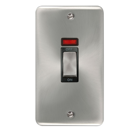 Click Deco Plus Satin Chrome 45A Ingot 2 Gang DP Switch With Neon Black Insert | DPSC503BK