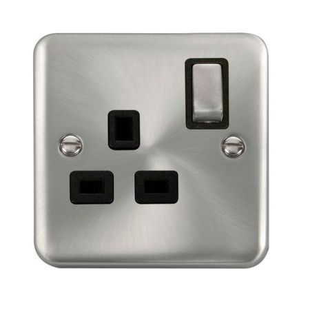 Click Deco Plus Satin Chrome 13A Single Socket Black Insert DPSC535BK