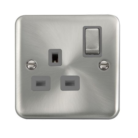 Click Deco Plus Satin Chrome Single Switched Socket | DPSC535GY
