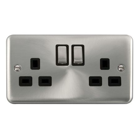Click Deco Plus Satin Chrome 13A Double Socket Black Insert DPSC536BK