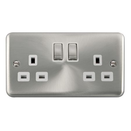 Click Deco Plus Satin Chrome 13A Double Socket White Insert DPSC536WH