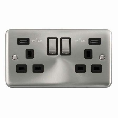 Click Deco Plus Satin Chrome 13a Socket With 2 x 2.1A USB Black Insert | DPSC580BK