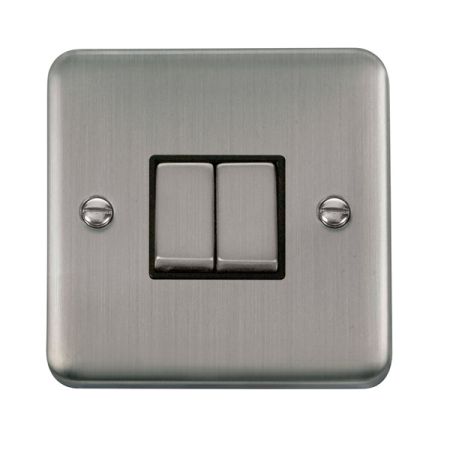 Click Deco Plus Satinless Steel 2 Gang Light Switch Black Insert DPSS412BK